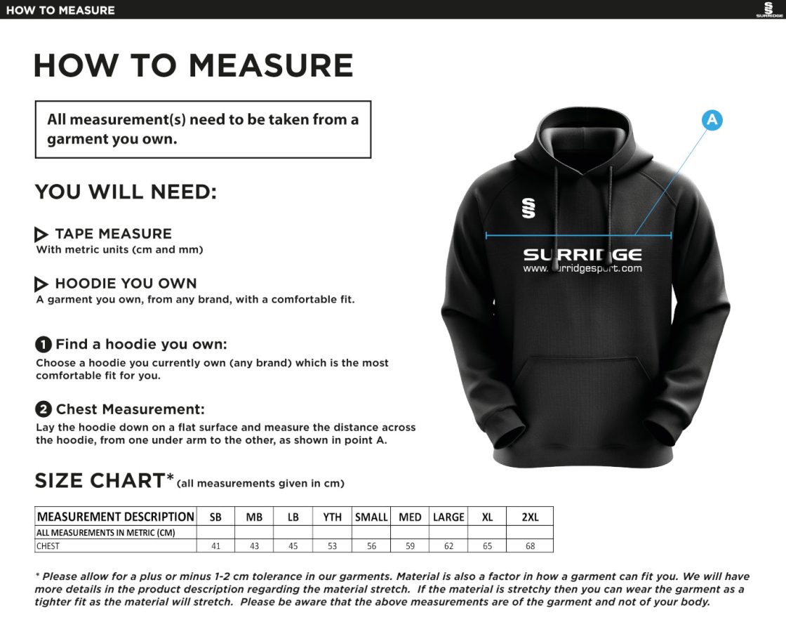 Bangor University - Volunteering Hoodie - Size Guide