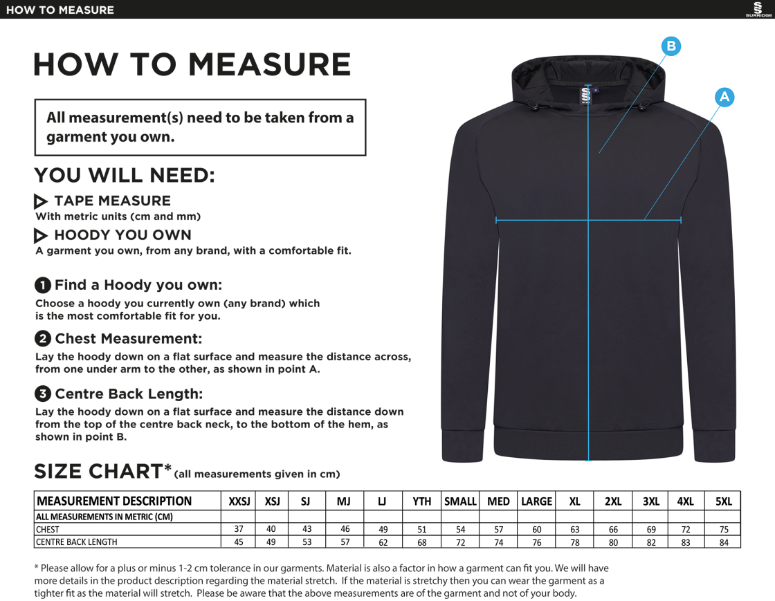 Bangor University - Basketball Womens - Active Hoody - Unisex Fit - Size Guide