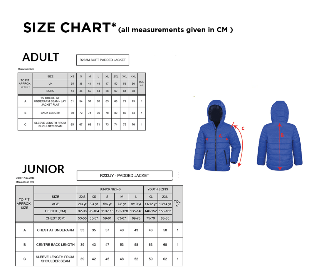 Bangor University - Supersoft Jacket - Size Guide