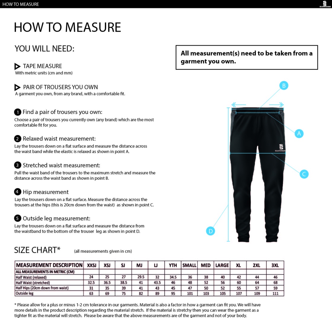 Bangor University - Psychology & Sport Science - Skinny Pant - Unisex Fit - Size Guide
