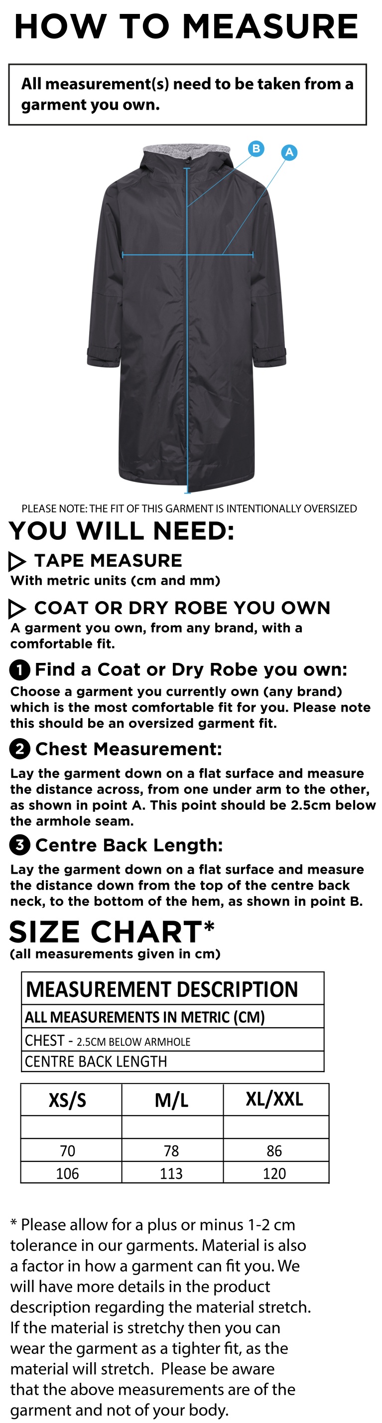 Bangor University - Triathlon - Thermal Robe - Size Guide