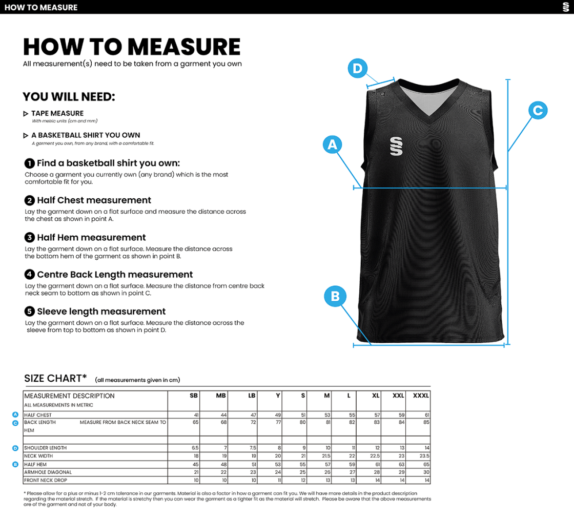 Basketball - Men's Away Vest - Size Guide