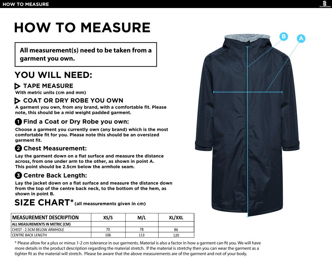 Bangor University - Triathlon - Thermal Robe - Size Guide