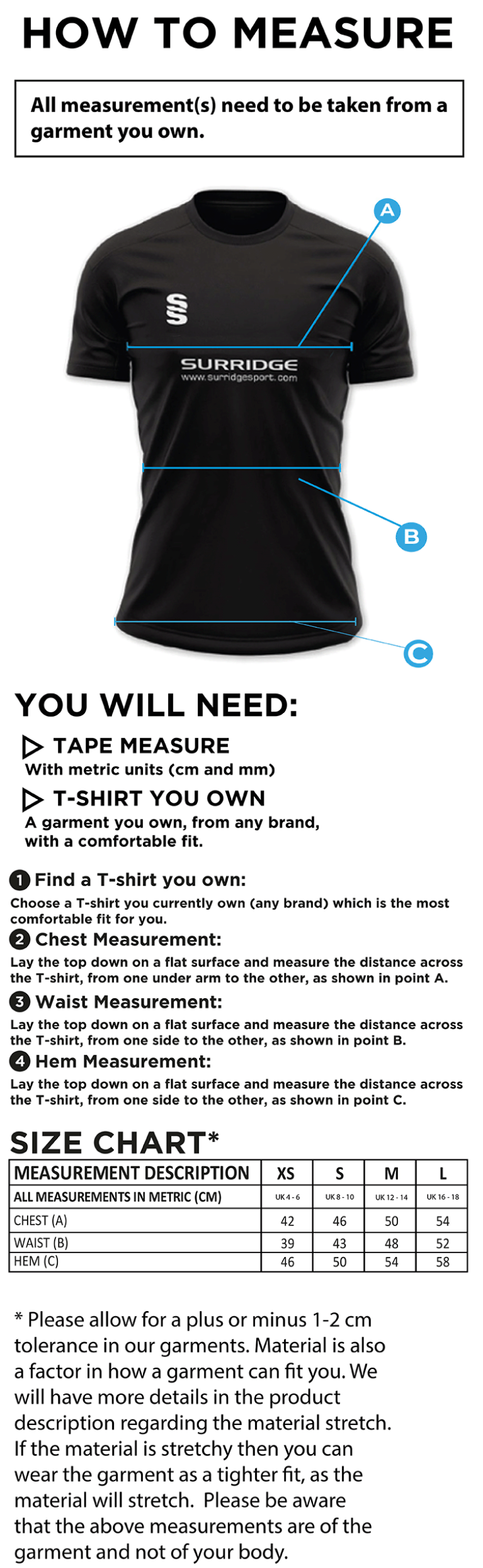 Bangor University - Canoe - Training Shirt - Women's Fit - Size Guide