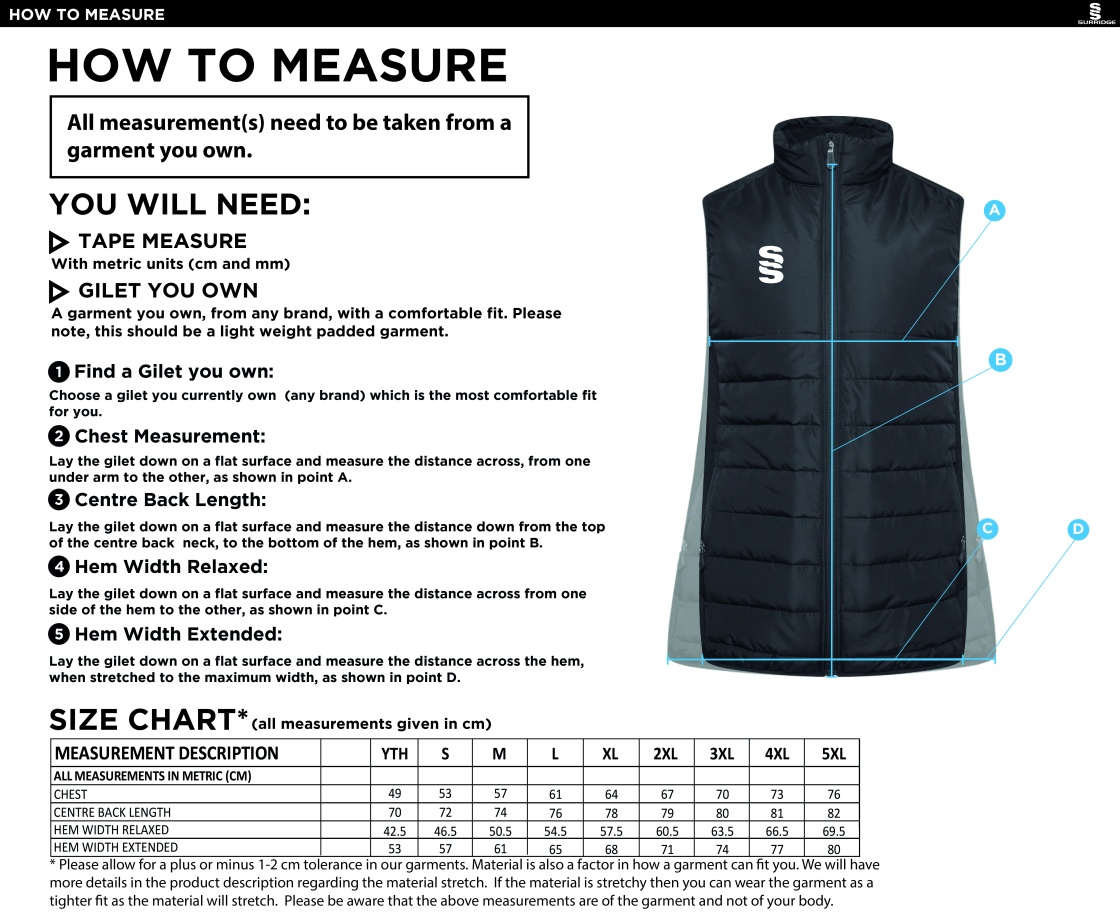 Bangor University - Basketball Mens - Active Gilet - Unisex Fit - Size Guide