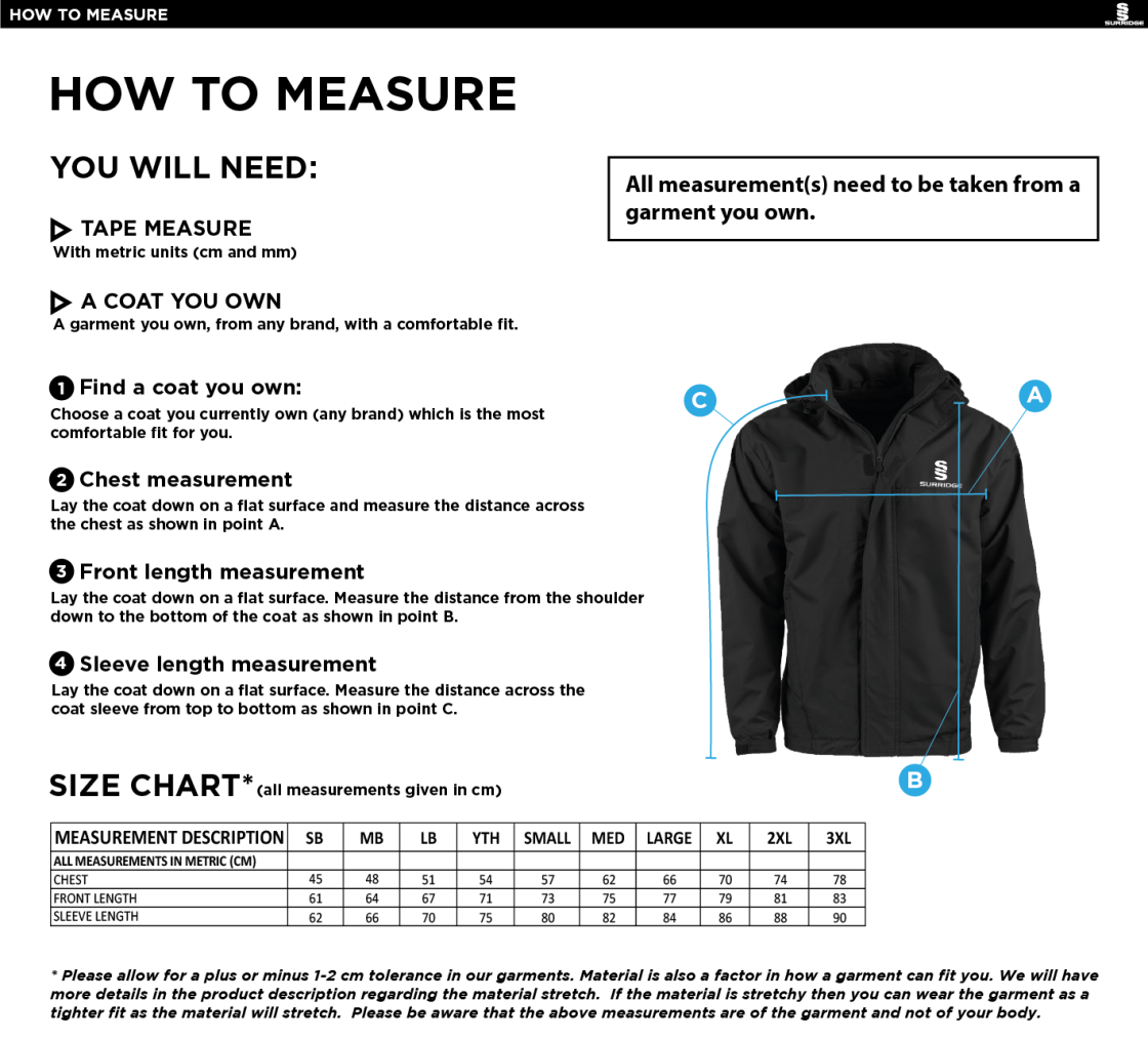 Bangor University - Basketball Mens - Dual Fleece Lined Jacket - Unisex Fit - Size Guide