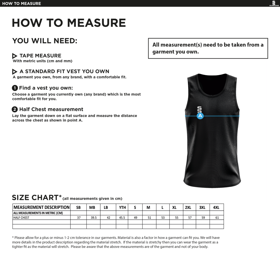 Ultimate Frisbee - Reversible Vest - Men's Fit - Size Guide