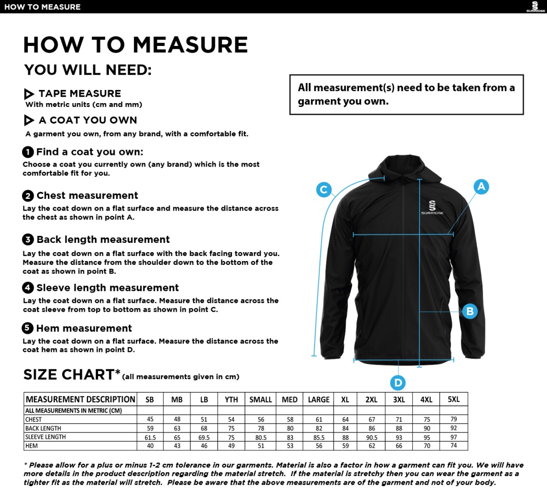 Bangor University - Gymnastcis - Dual Full Zip Training Jacket - Unisex Fit - Size Guide