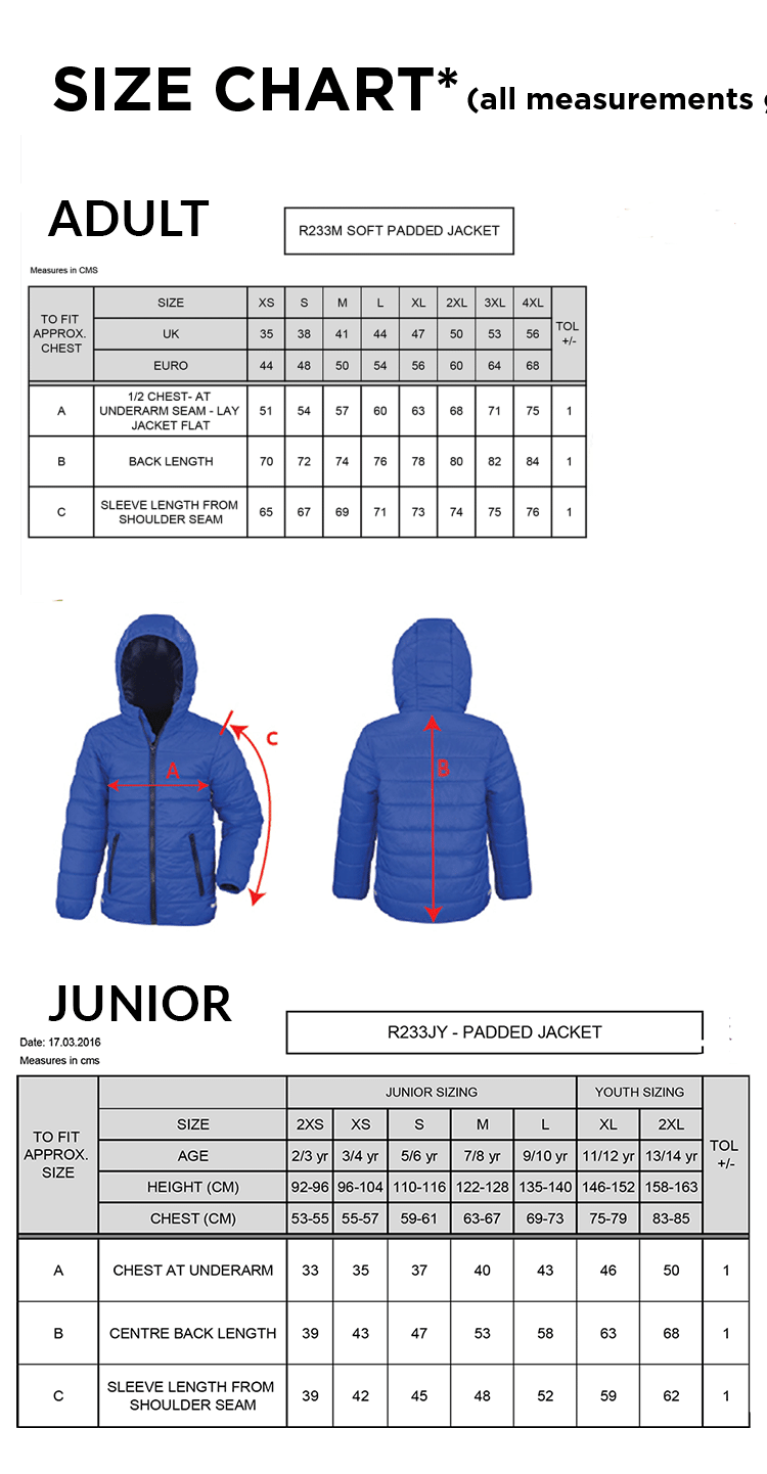 Bangor University - Supersoft Jacket - Size Guide