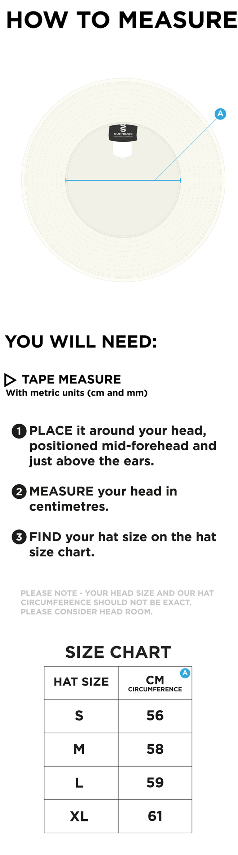 Bangor University - Floppy Sun Hat - Size Guide