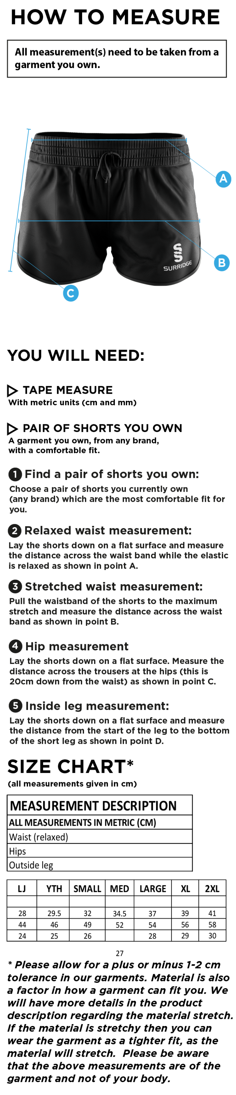 Bangor University - Dual Active Short - Women's Fit - Size Guide