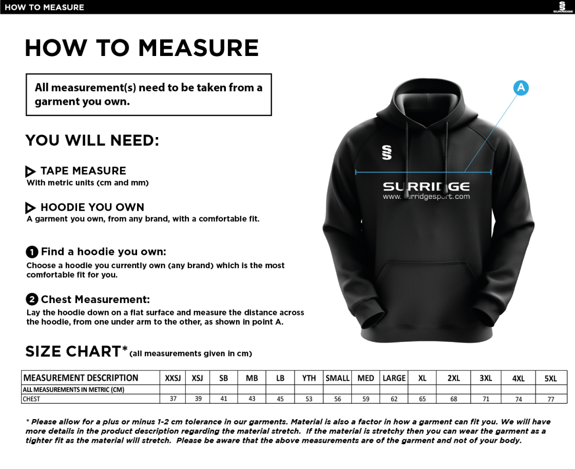 Bangor University - Basketball Womens - Overhead Hoody - Unisex Fit - Size Guide