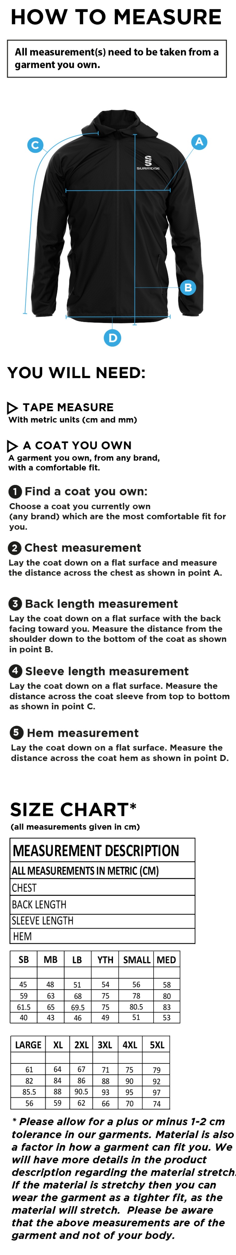 Bangor University - Karate - Dual Full Zip Training Jacket - Unisex Fit - Size Guide