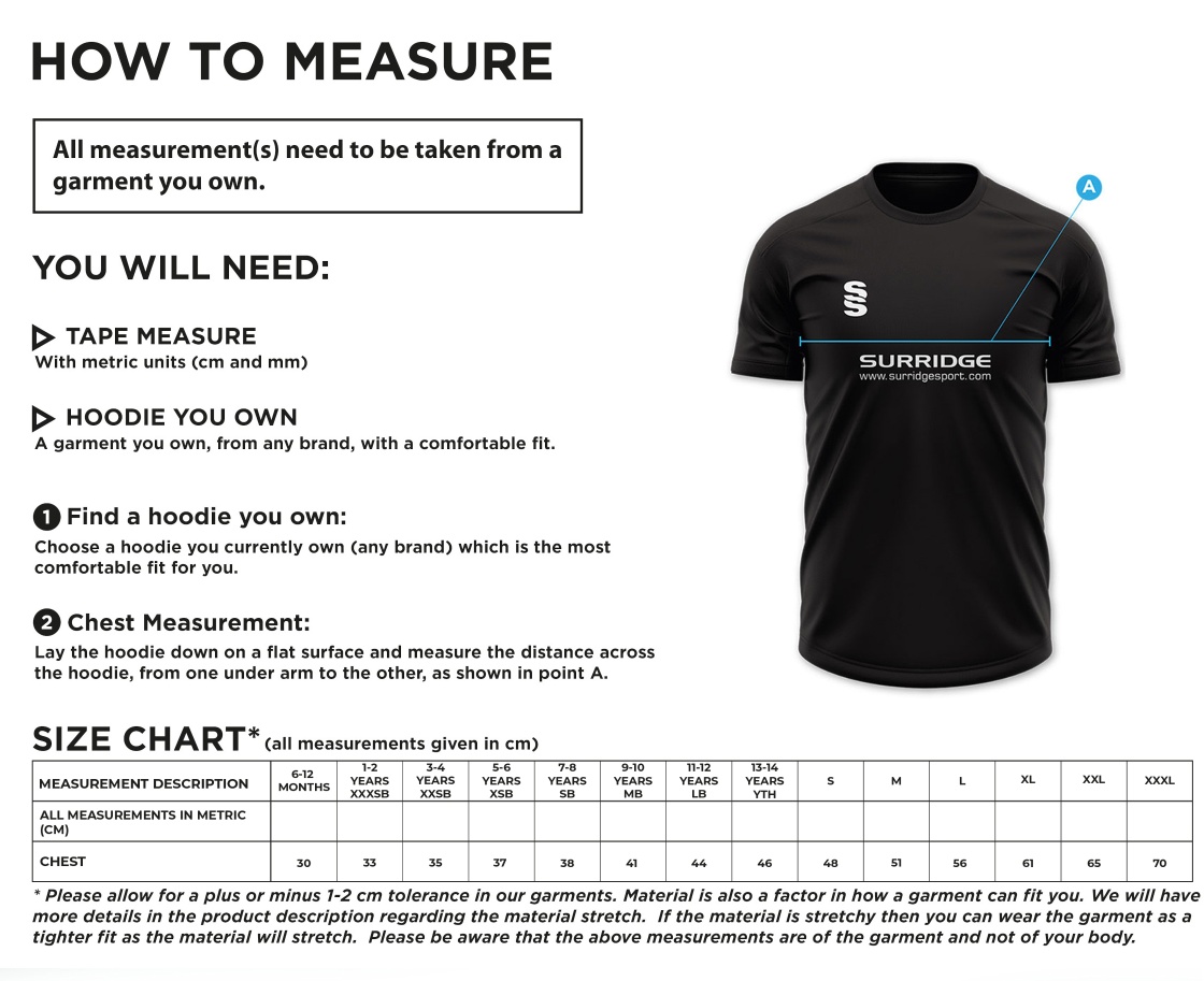 Ultimate Frisbee - Men's Home Shirt - Size Guide