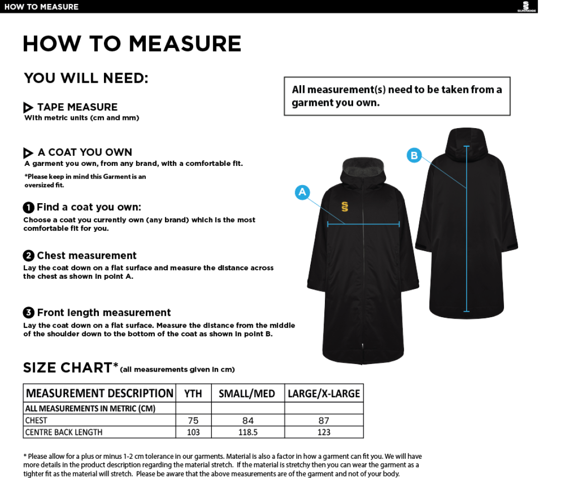 Bangor University - Wakeboard - Thermal Robe - Size Guide