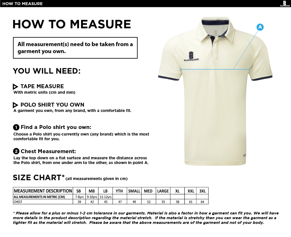 Golf - Men's Playing Shirt - Size Guide