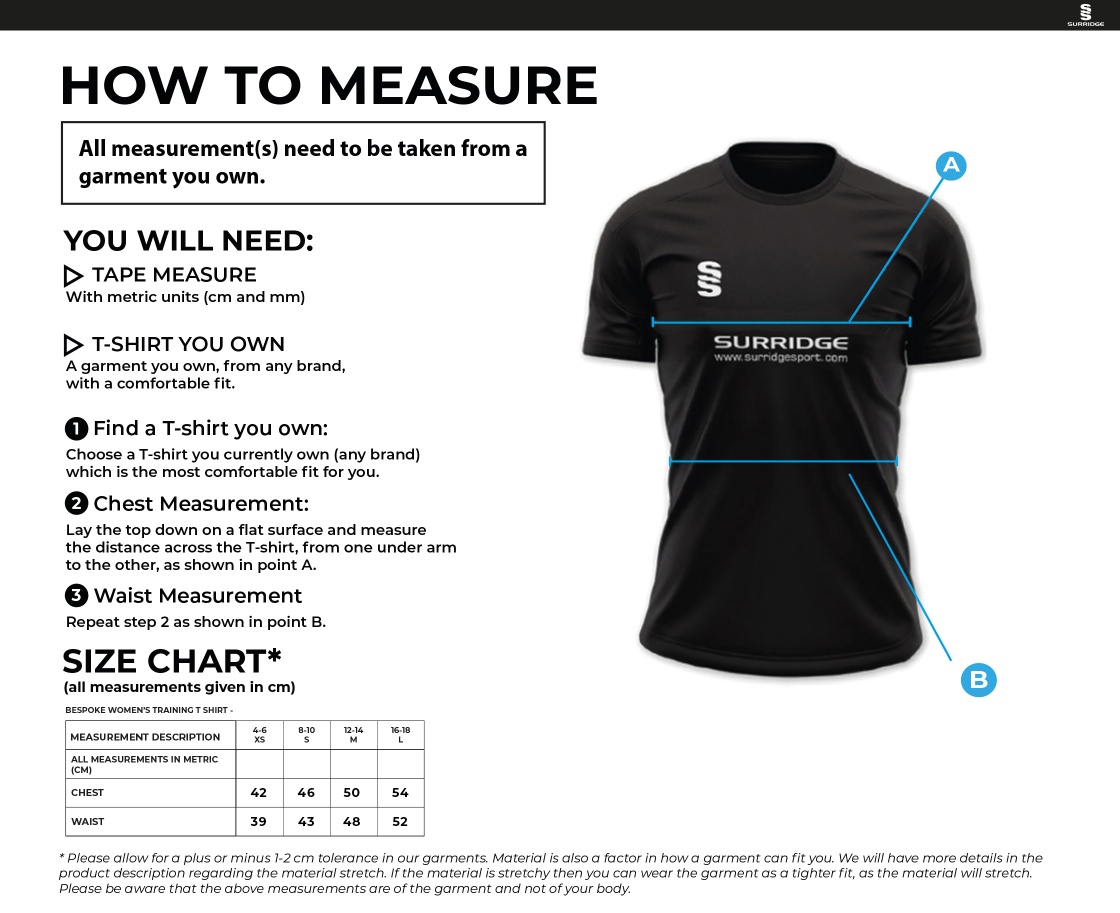 Bangor University - Rowing - Women's T-Shirt - Size Guide