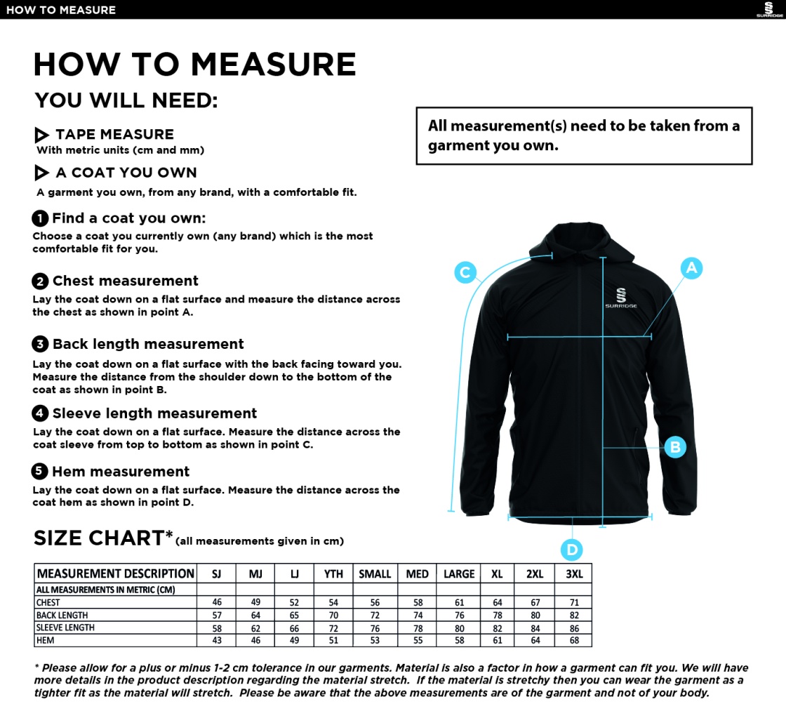 Bangor University - Basketball Womens - Dual Elite 1/4 Zip Hoody / Rain Jacket - Unisex Fit - Size Guide