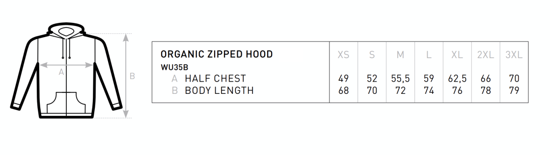 Bangor Unviersity - Dance - Zipped Hoodie - Unisex Fit - Size Guide