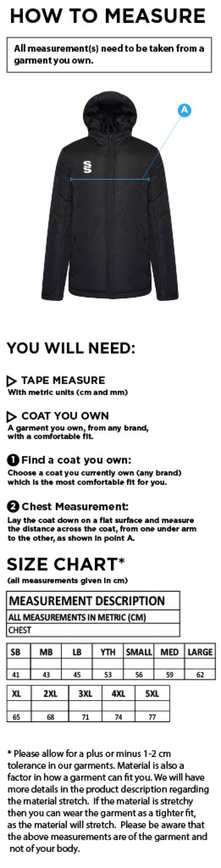 Bangor University - UMWC - Padded Jacket - Size Guide