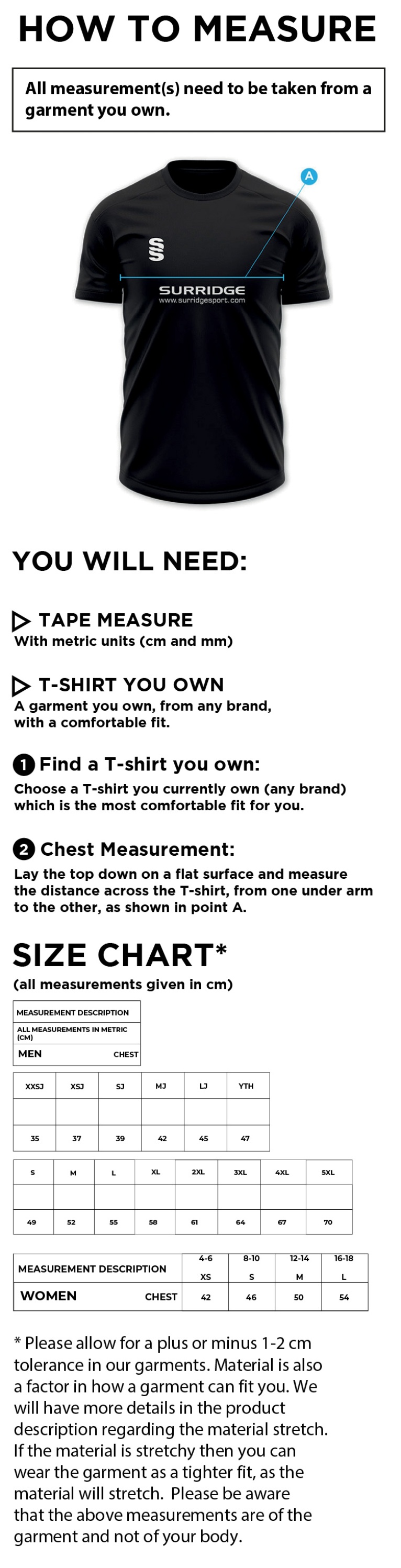 University of Bangor - Cricket Short Sleeve Shirt - Size Guide