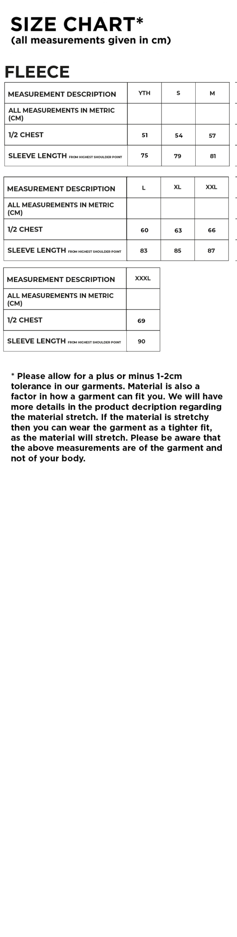 Bangor University - Poker Society - Fleece - Size Guide