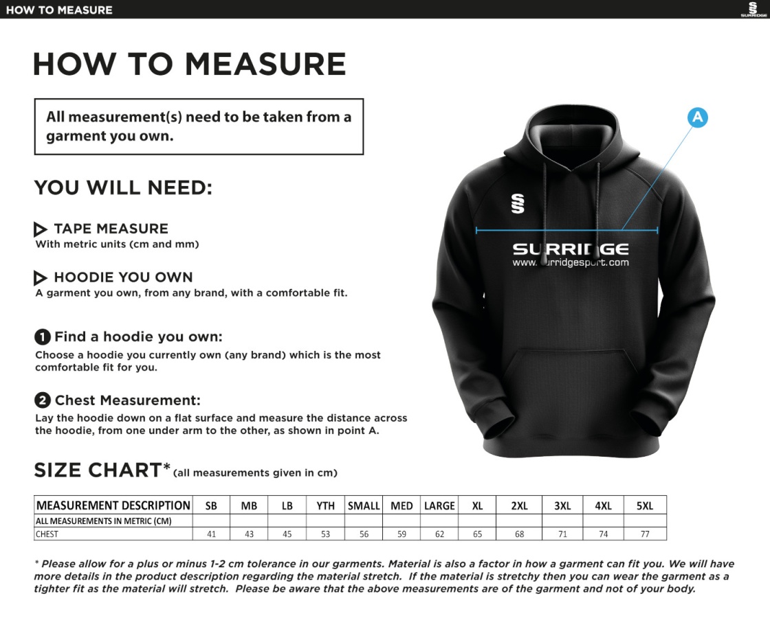 Debating Union - Blade Hoody - Size Guide