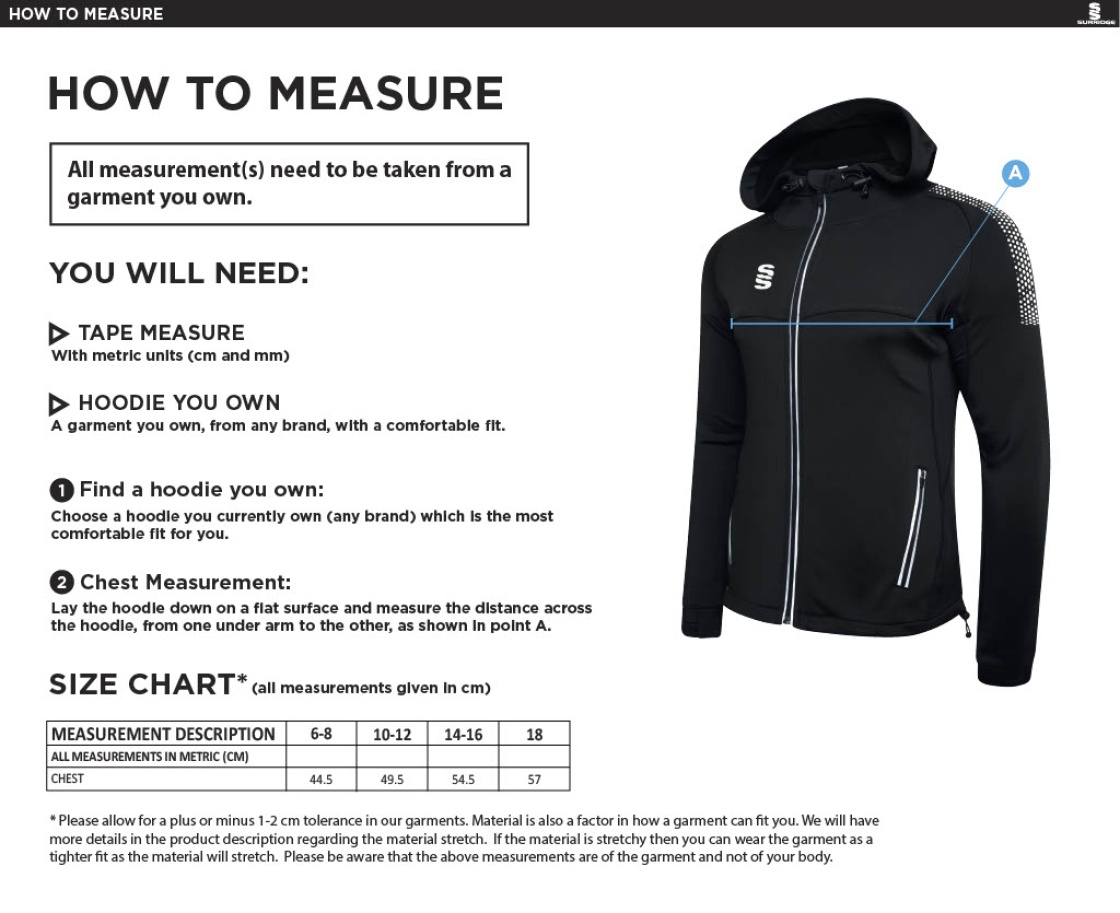 Bangor University - Tennis - Dual Full Zip Hoody - Women's Fit - Size Guide