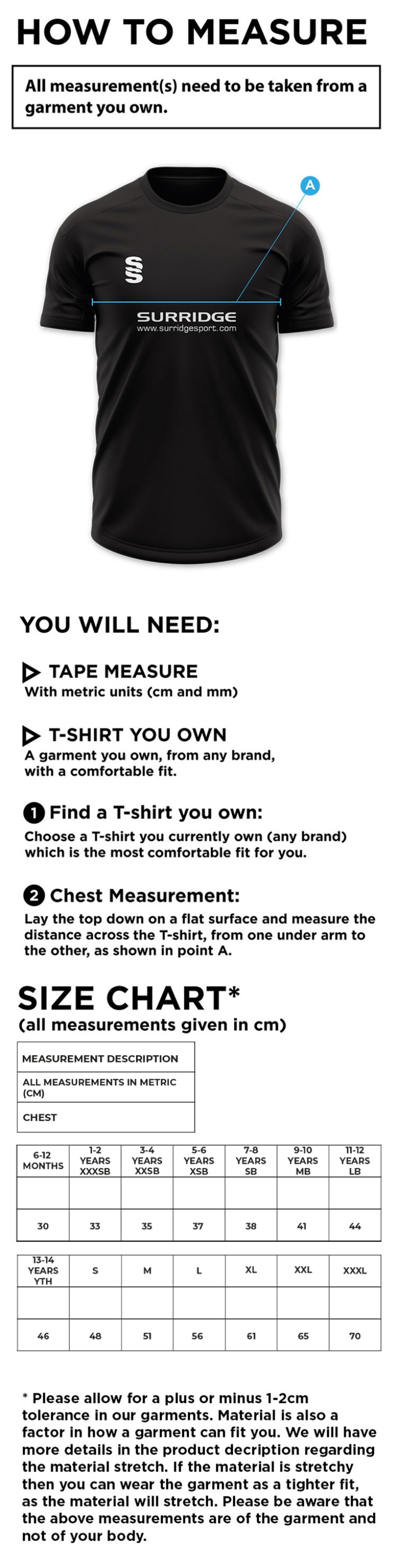 Handball - Mens Home Shirt - Size Guide