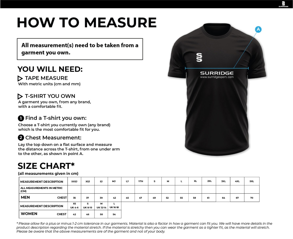University of Bangor - Cricket Long Sleeve Shirt - Size Guide
