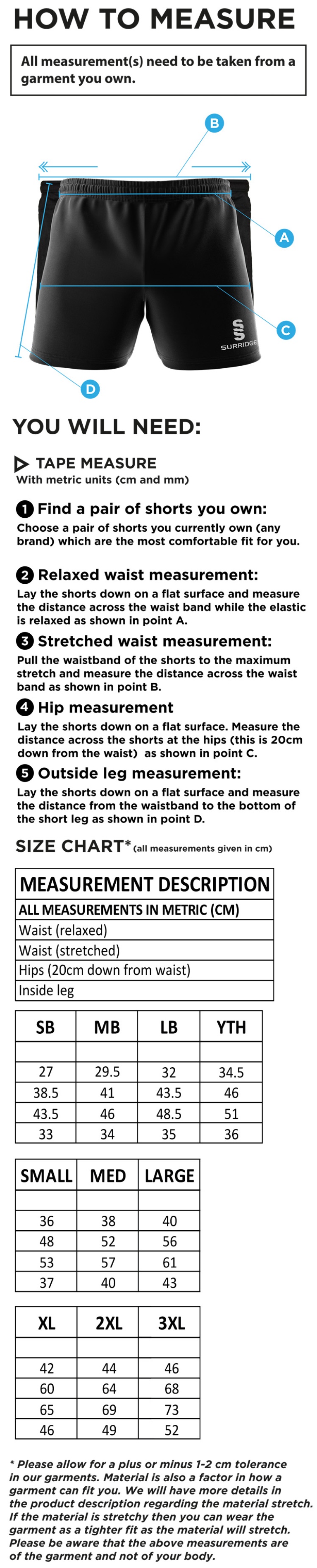 Bangor University - Gym Shorts - Size Guide