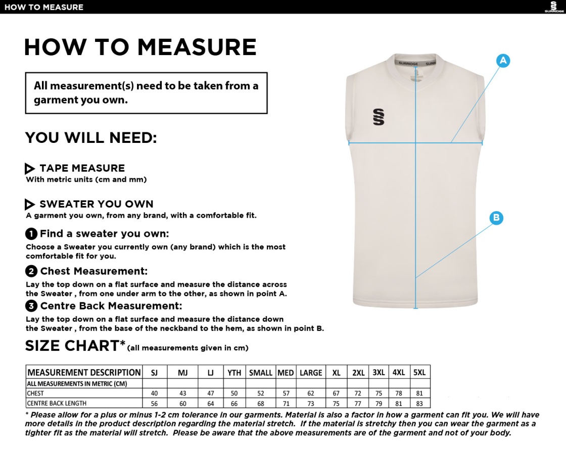 University of Bangor - Cricket Sleeveless Sweater - Size Guide