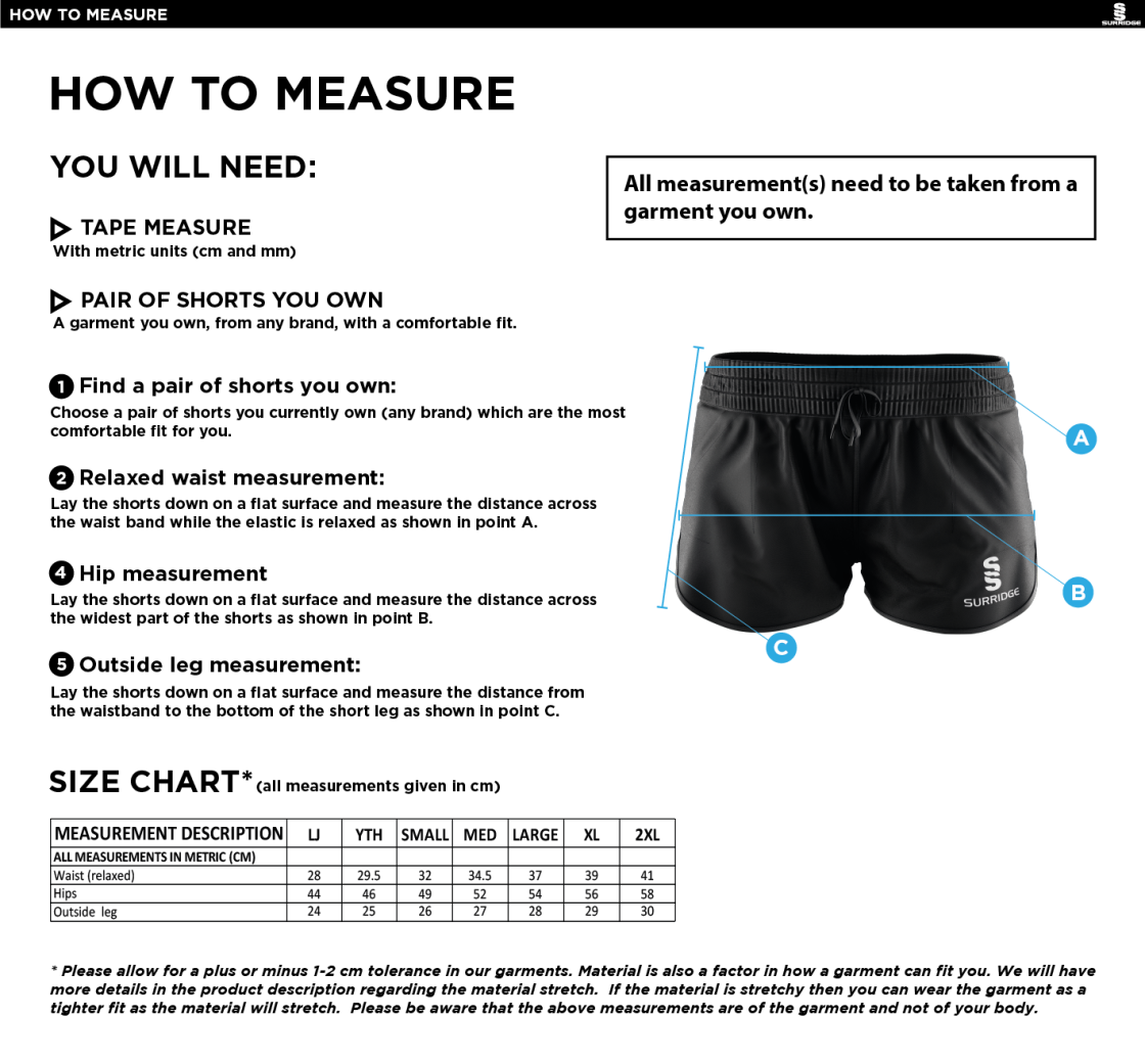 Bangor University - Dual Active Short - Women's Fit - Size Guide