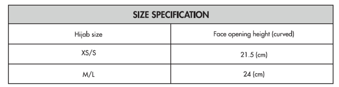 Bangor University - DUAL SPORTS HIJAB - Size Guide