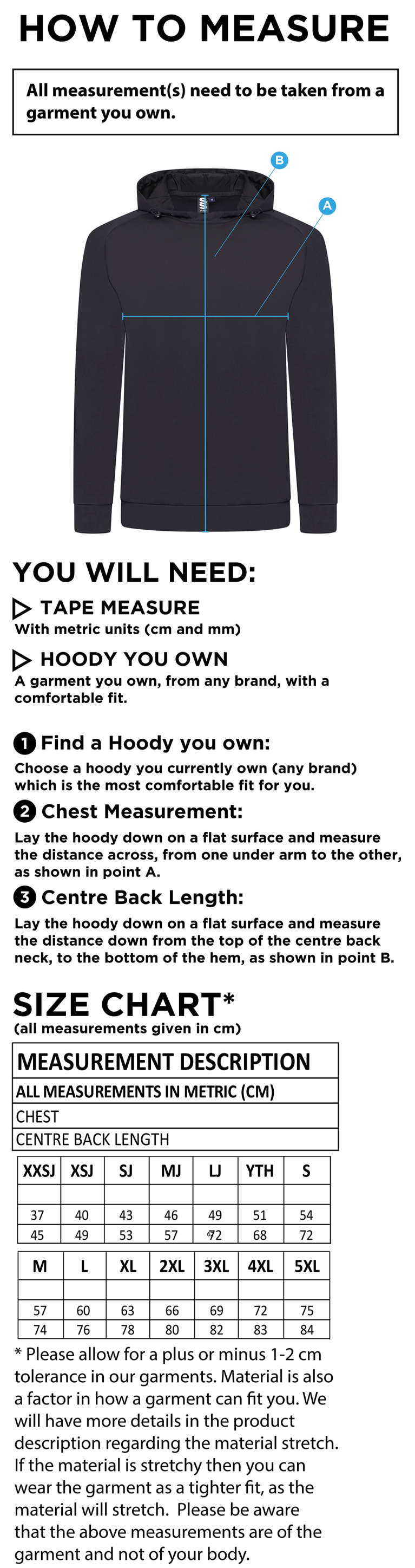 Bangor University - Basketball Womens - Active Hoody - Unisex Fit - Size Guide