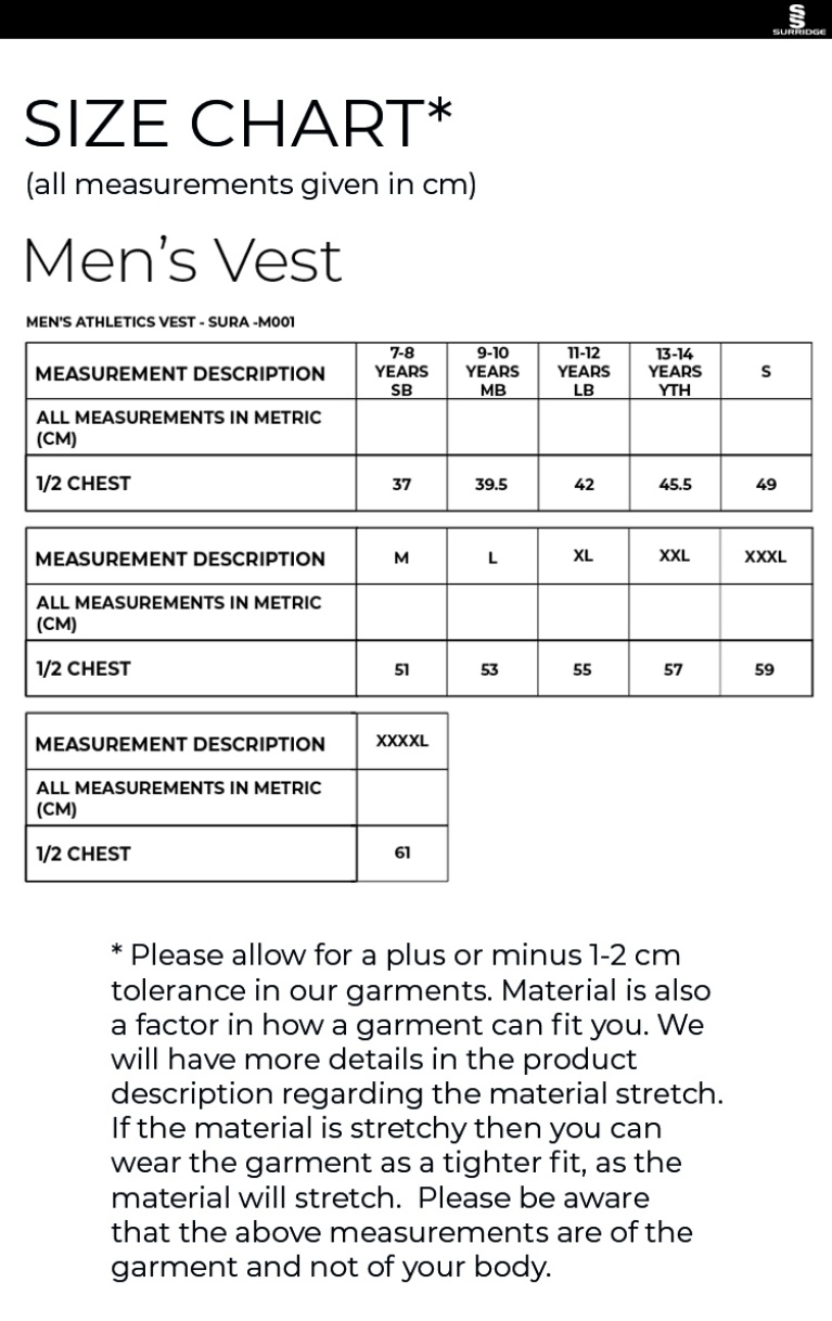 Ultimate Frisbee - Reversible Vest - Men's Fit - Size Guide