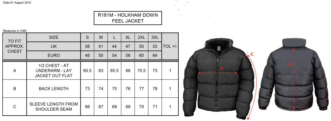 Bangor University - Basketball Womens - Holkham Down Feel Jacket - Unisex Fit - Size Guide