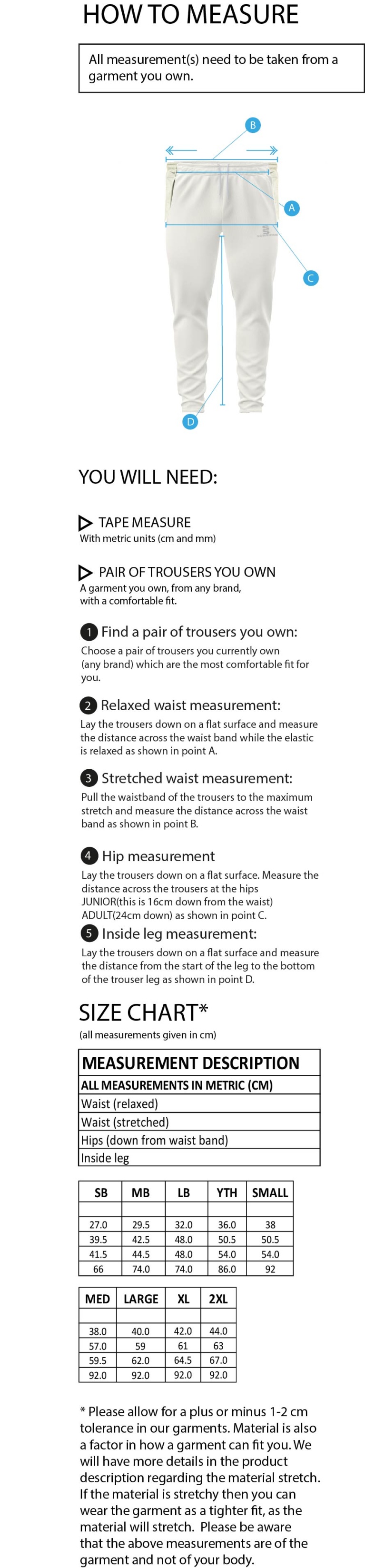 Bangor University - Active Playing Pant - Size Guide