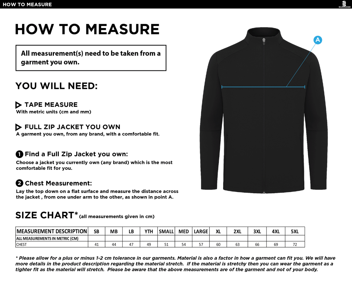 Bangor University - ACTIVE PRESENTATION JACKET - Size Guide