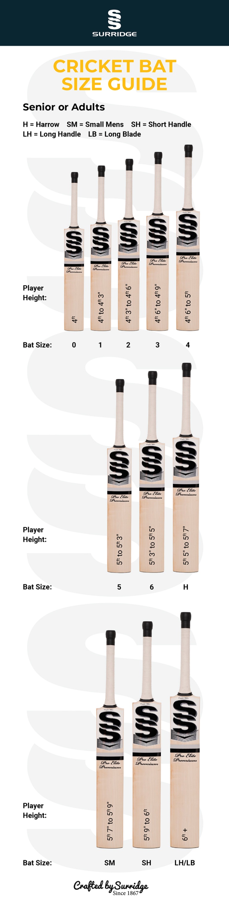 PINNACLE BATS - Grade 2 - Size Guide