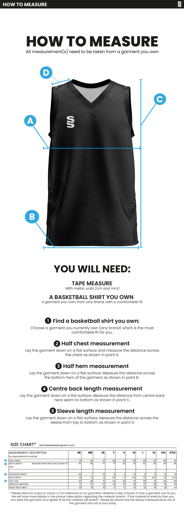 Basketball - Men's Home Vest - Size Guide