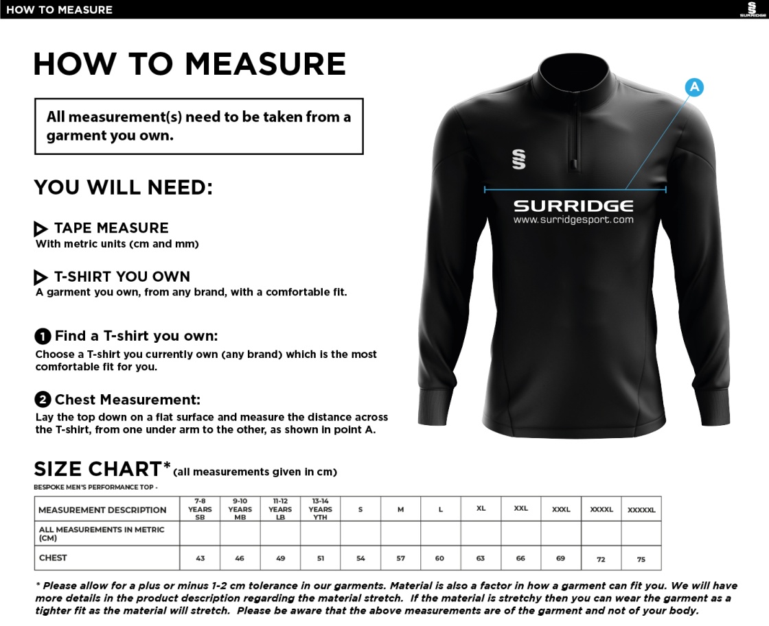 Bangor University - Paddleboarding - Mens Performance Top - Size Guide