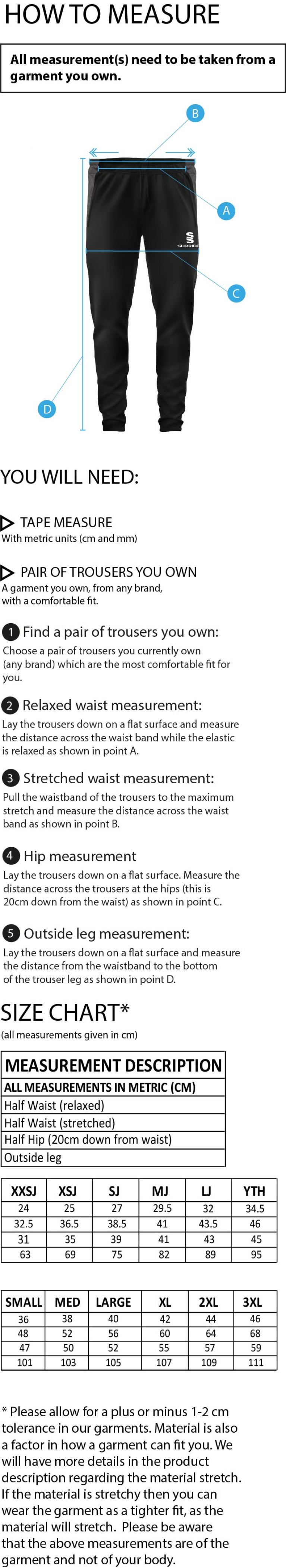 Bangor University - Psychology & Sport Science - Skinny Pant - Unisex Fit - Size Guide
