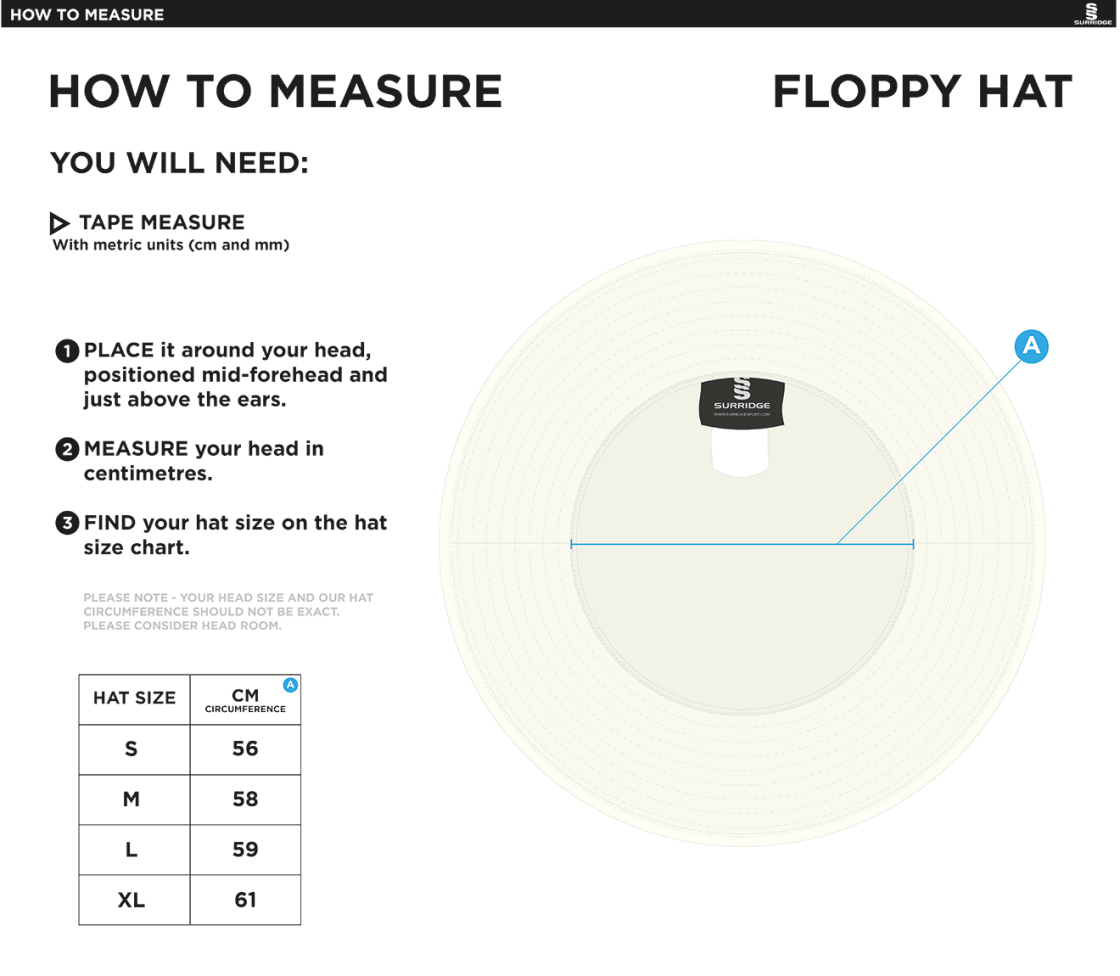 Bangor University - Floppy Sun Hat - Size Guide