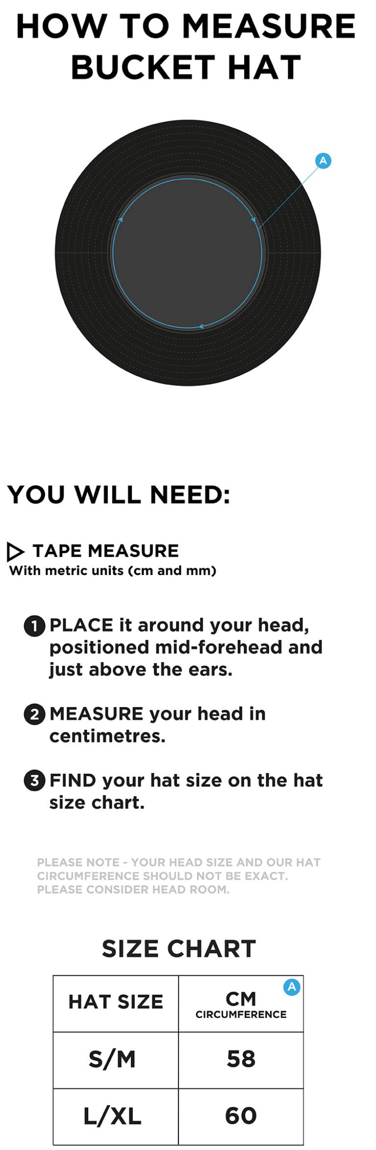 Bangor University - Dual Bucket Hat - Size Guide