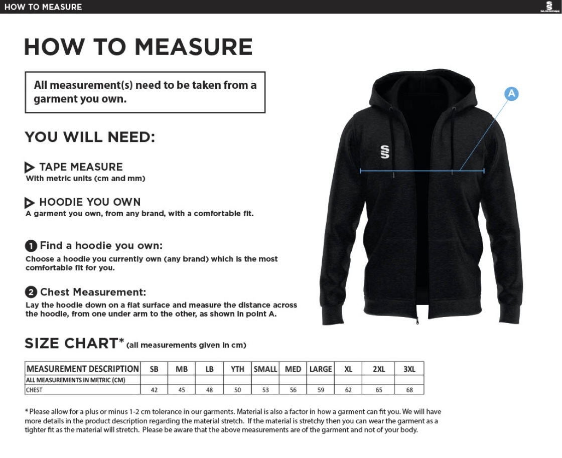 Bangor University - Basketball Womens - Dual Full Zip Hoody - Unisex Fit - Size Guide