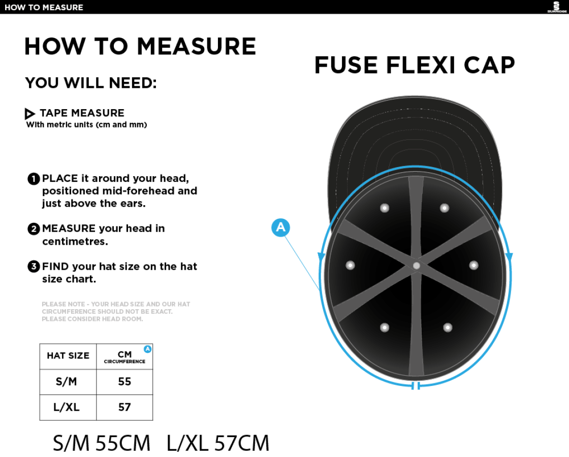Bangor University - Fuse Flexi Fit Cap - Size Guide