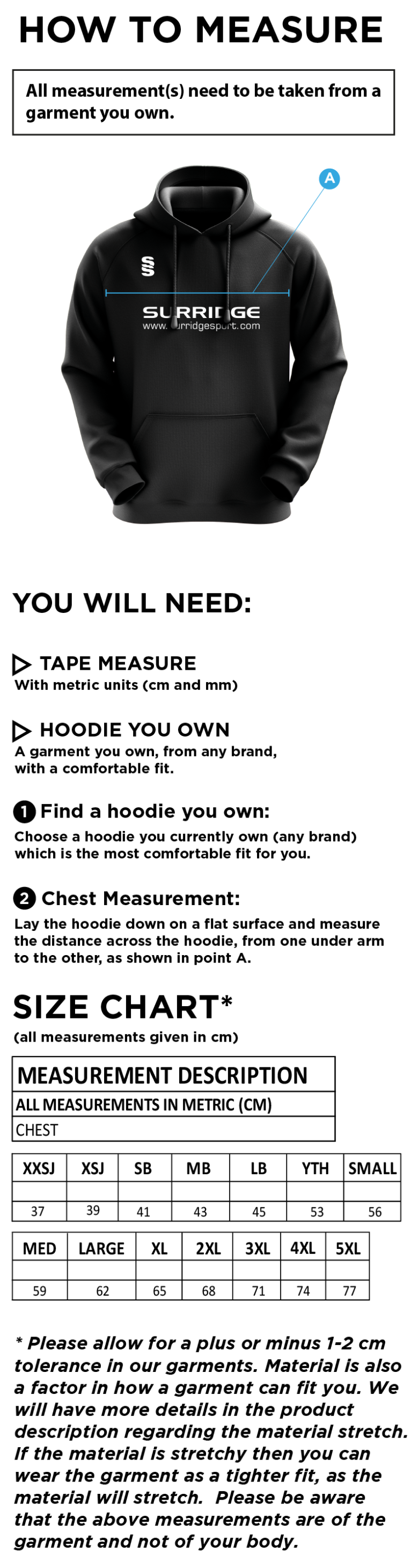 Bangor University - Basketball Mens - Overhead Hoody - Unisex Fit - Size Guide